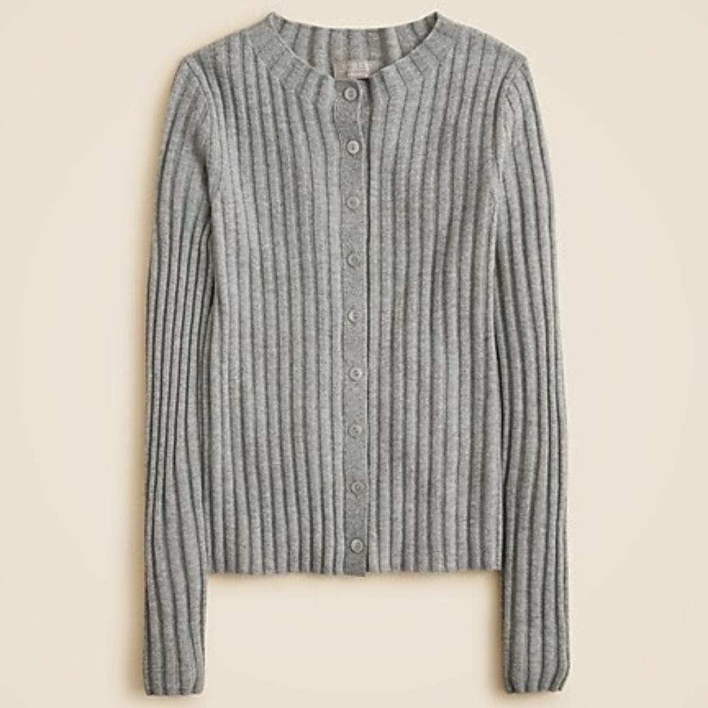 New with TagJ. CREW 2025 Wide Rib Cashmere Cardigan Sweater Heather Gray - Large
